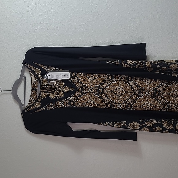 Soft Surroundings Elegant Black and Gold Long Sleeve Dress Maxi Size XS - Picture 2 of 11